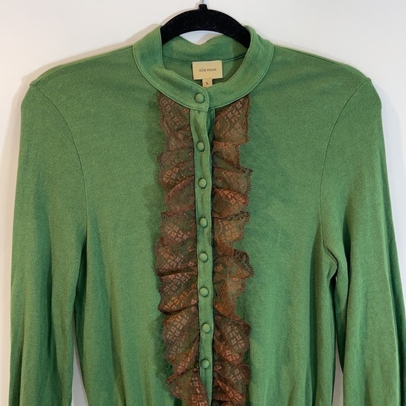 VINTAGE Ella Moss Green & Brown Lace Top Large - Picture 3 of 5